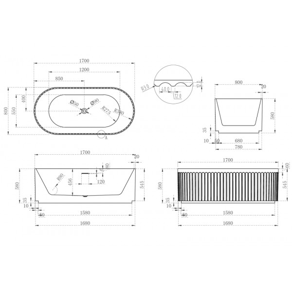 Ванна акриловая Abber 170x80 белая (AB9410-1.7)