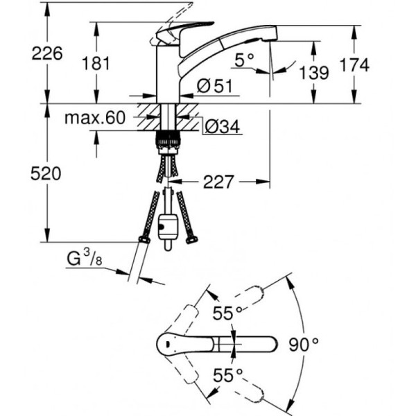 Смеситель для кухни Grohe Eurosmart 2021 с выдвижным изливом хром (30305001) Смеситель для кухни Grohe Eurosmart 2021 с выдвижным изливом хром (30305001)