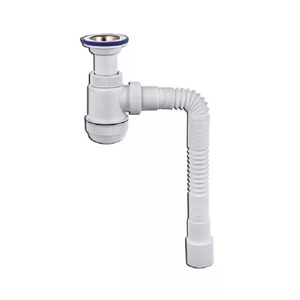 Сифон для мойки 1 1/2"х40 мм VIR МИНИ Элит с лит.вып., нерж.чашка и гофр.трубой 40х40/50 800мм ВИР ПЛАСТ (30980678)