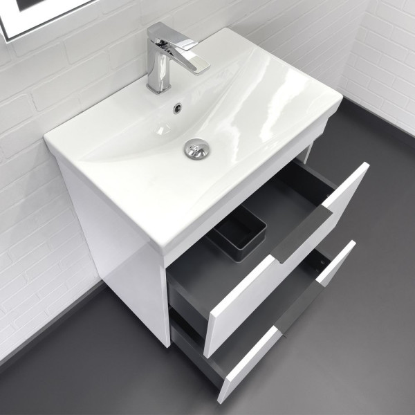 Тумба напольная Comforty Дуэт 610x860x395 дуб темно-коричневый матовый с раковиной (00-00018648)