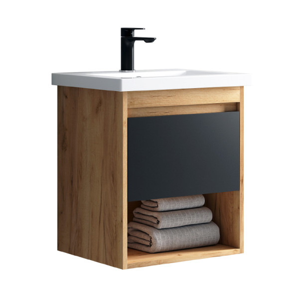 Тумба подвесная Melodia Этюд 50 (Como 50) 1 ящик графит/дуб золотой (MFR80036GT)