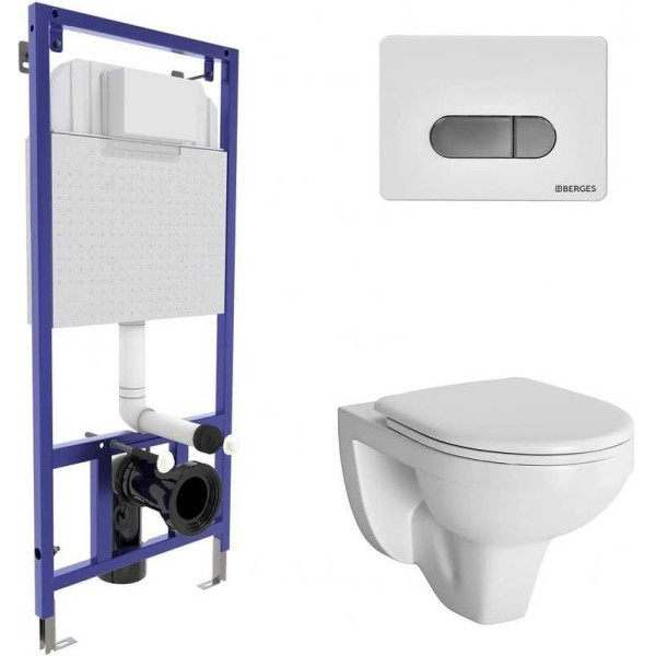 Комплект инсталляция с унитазом Berges GAMMA: инсталляция NOVUM525, кнопка D7, унитаз с сиденьем Gamma микролифт, быстросъем (042419)