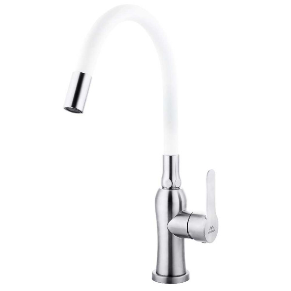 Смеситель для кухни Fashun с гибким изливом сатин/белый (A54801-8)