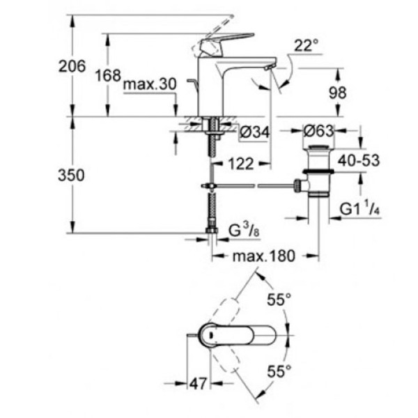 Смеситель для раковины Grohe Eurosmart Cosmopolitan со сливным гарнитуром (23325000)