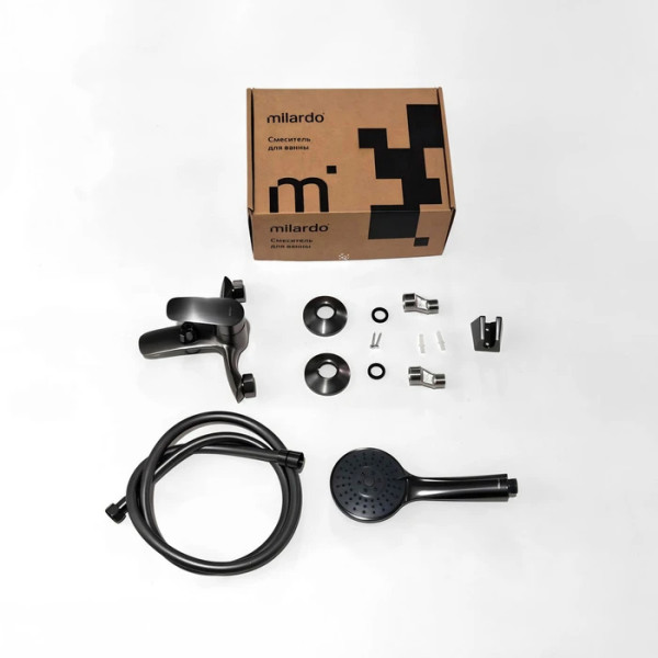 Смеситель для ванны и душа Milardo Rora с душевым гарнитуром графит (RORGM00M02)