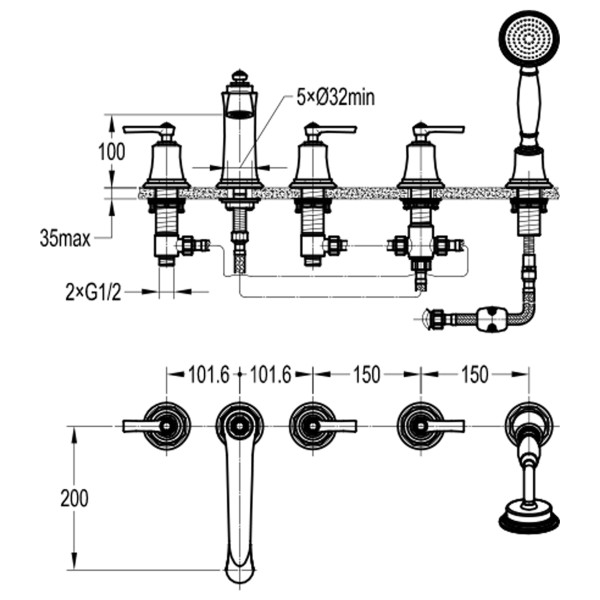 Смеситель для ванны и душа Swedbe Terracotta Art 2508 с душевой лейкой на 5 отверстий терракота (темная бронза) (2508)