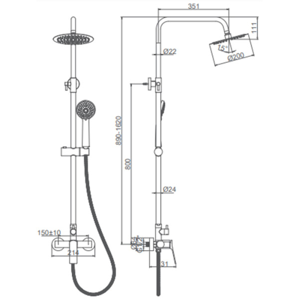 Душевая система Ledeme черный (L2475B)