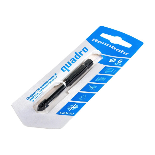 Сверло по стеклу и керамике Rennbohr Quadro 6 мм. (4-х гранное) (676106) Сверло по стеклу и керамике Rennbohr Quadro 6 мм. (4-х гранное) (676106)