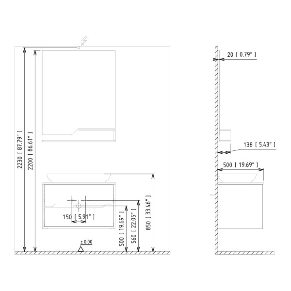 Тумба подвесная Orka Galia 1000x500x500 Lidya (3004162)