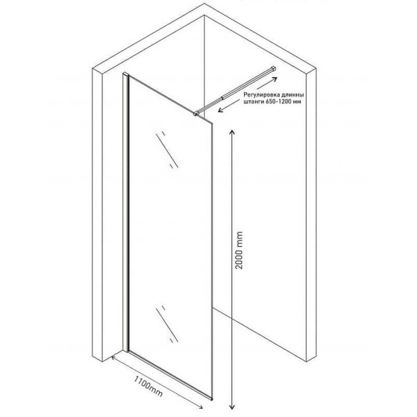 Душевая перегородка Berges Sky 1100*2000 стекло прозрачное, профиль хром сильвер (64004)