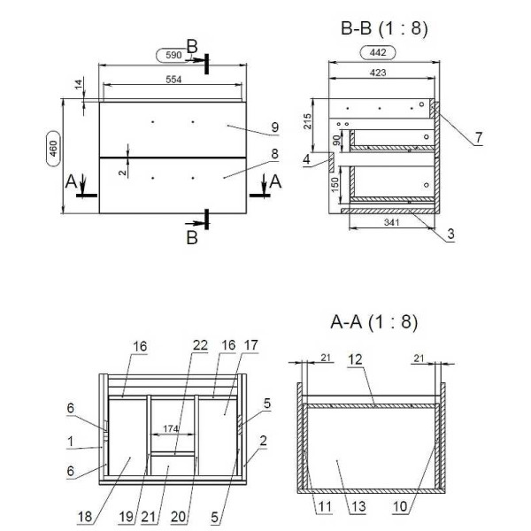 Тумба подвесная Cersanit Lara орех (63414)