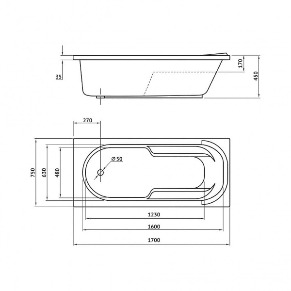Ванна акриловая Berges Lumbo 1700*750 (50003) Ванна акриловая Berges Lumbo 1700*750 (50003)
