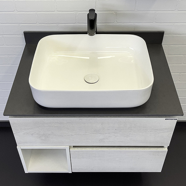 Тумба подвесная с раковиной Comforty Прага 750x520x630 дуб белый/графит (00-00014832)