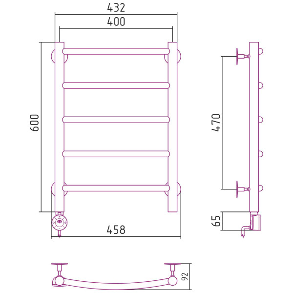 Полотенцесушитель электрический Стилье Формат 12 600x400 левый, хром (00513-6040)