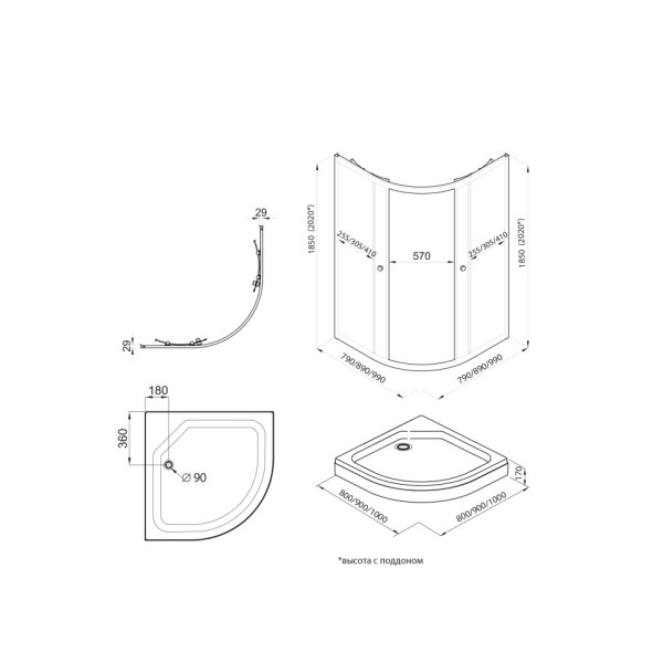 Душевой уголок Triton Альфа-графит 100x100 с поддоном стекло прозрачное, профиль графит (DK476)