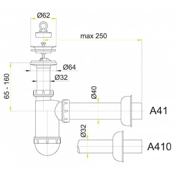 Сифон для раковины AlcaPlast Sanit хромированная решетка (A41) Сифон для раковины AlcaPlast Sanit хромированная решетка (A41)