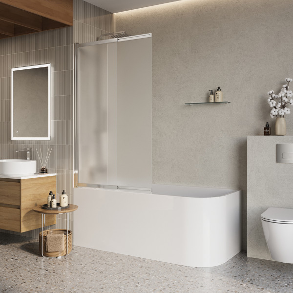 Шторка душевая для ванны BelBagno Luce 90x145 стекло матовое, профиль хром (LUCE-VF-11-90/145-P-Cr)