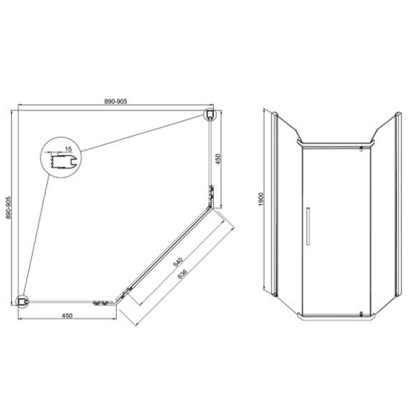 Душевой уголок Sole Quadro 90*90*190 стекло прозрачное, профиль хром