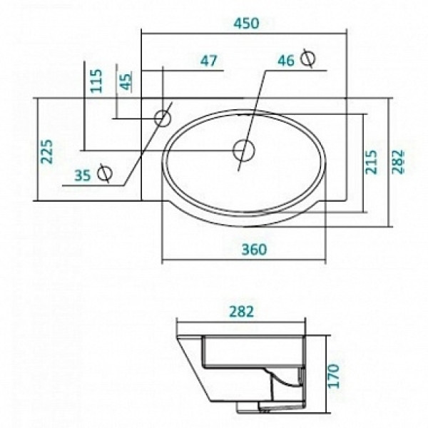 Раковина подвесная Santek Форум-45 280х455х170 L (1WH110542)