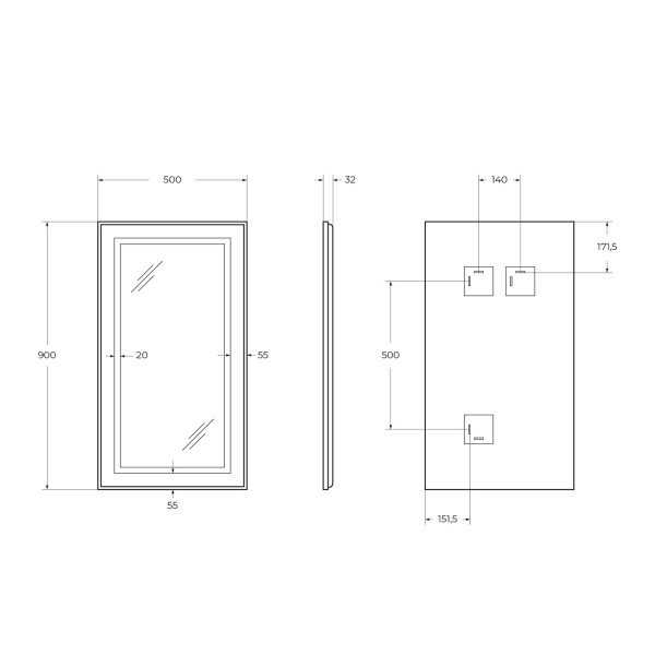 Зеркало BelBagno 500x900x32 в алюминиевой раме со встроенным светильником и сенсорным выключателем по периметру рамы (SPC-KRAFT-500-900-SENS-NERO)