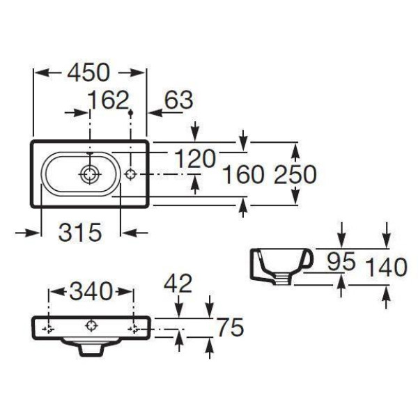 Раковина подвесная Roca Meridian 250х450х140 (327248000)