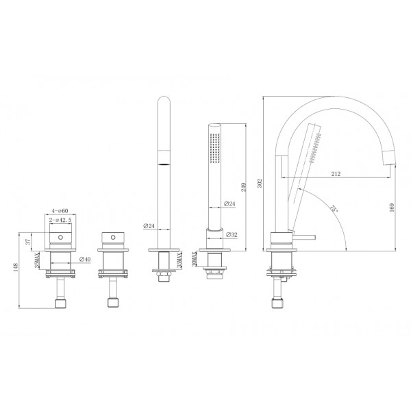 Смеситель на борт ванны Abber Wasser Kreis 316 сталь брашированная (AF8113BST)