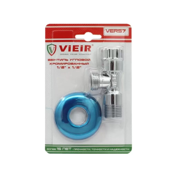 Кран угловой 1/2"*3/4" НН вентильный с чашкой Vieir (хром, в блистере) (VER58)