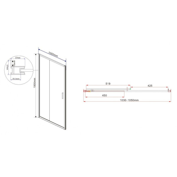 Душевая дверь Vincea Garda VDS-1G 1050х1900 стекло шиншилла, профиль хром (VDS-1G105CH)