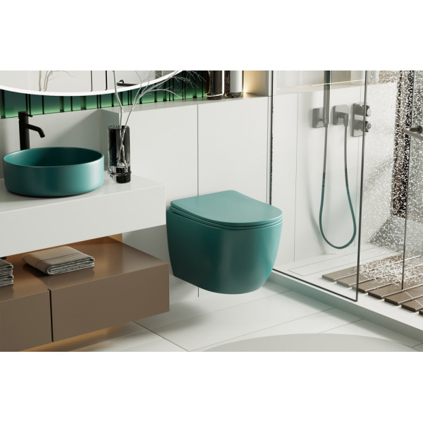 Унитаз подвесной ABBER Bequem темно-зеленый матовый, безободковый (AC1101MBG)