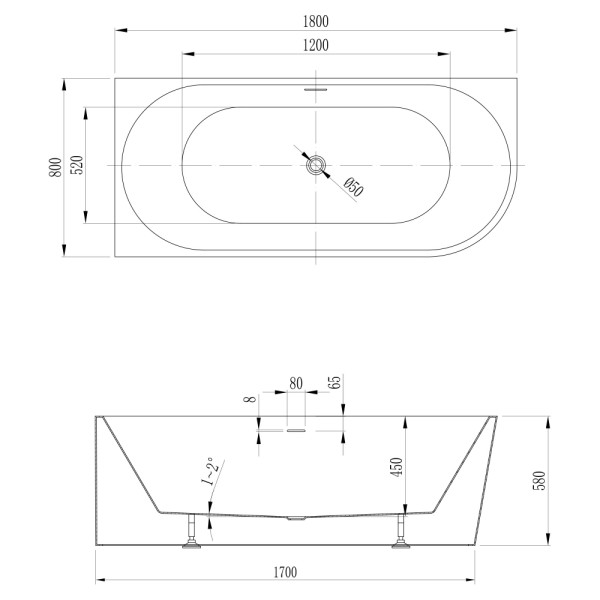 Ванна акриловая Abber 180x80x58 белая (AB9502-1.8 L)