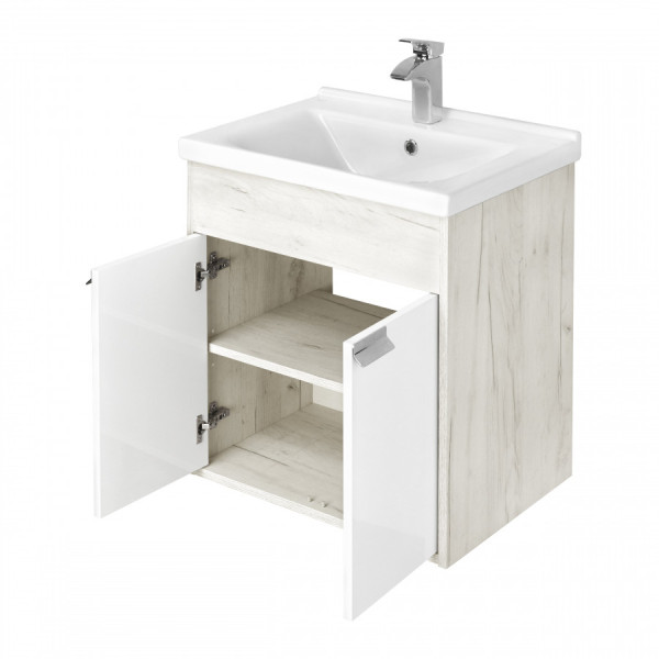 Тумба подвесная Aquaton Флай 582x429x610 белый, дуб крафт (1.A237.3.01F.AX1.0)