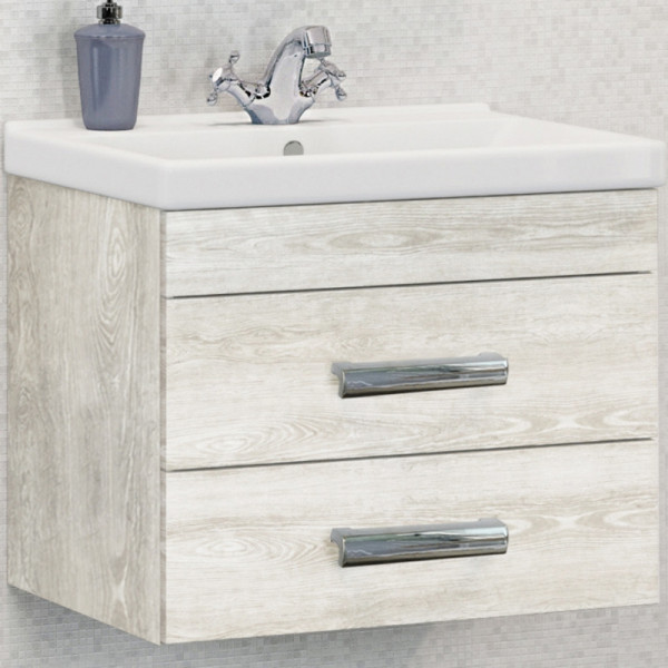 Тумба подвесная с раковиной Comforty Никосия 600x400x530 дуб белый (00004138879)