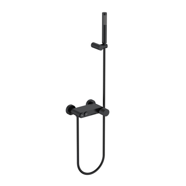 Смеситель для ванны и душа Boheme Stick black spirale с душевым гарнитуром черный (123-BB.4)