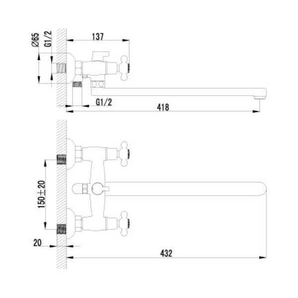 Смеситель для ванны и душа Lemark Standard (LM2112C)