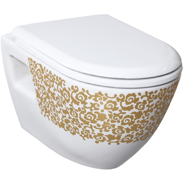 Унитаз подвесной с биде Creavit D?cor 35,6x50,8x34,8 золото цветы (TP32,5-00CB00E-CA00)
