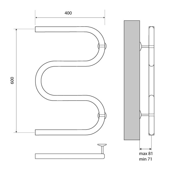 Полотенцесушитель водяной Melodia Simple М-образный б/кронштейна 60х40х1" (полимер) (MTRSP6040PLR)