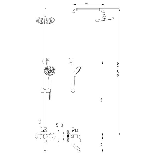 Душевая система Rossinka B35-46 с душевым комплектом (B35-46)