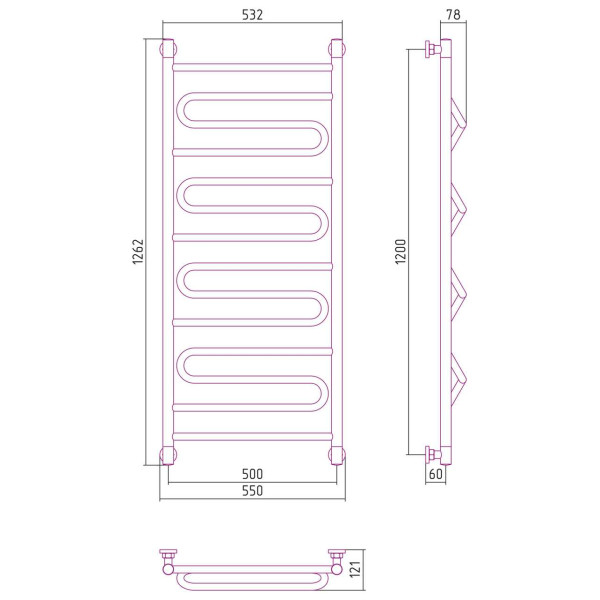 Полотенцесушитель водяной Сунержа Элегия+ 1200х500 белый (12-0205-1250) Полотенцесушитель водяной Сунержа Элегия+ 1200х500 белый (12-0205-1250)