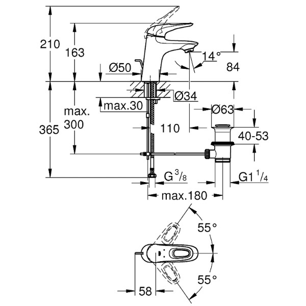 Смеситель для раковины Grohe Eurostyle белая луна (33558LS3)