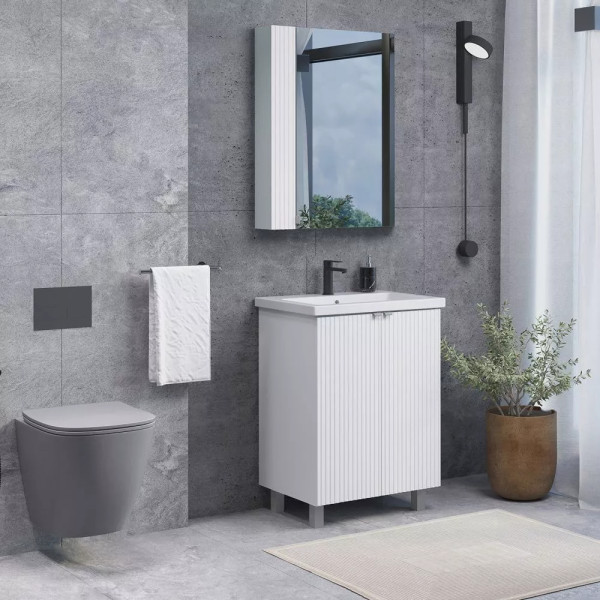 Тумба подвесная с раковиной Comforty Лима 600x450x850 белый матовый (00-00019241)