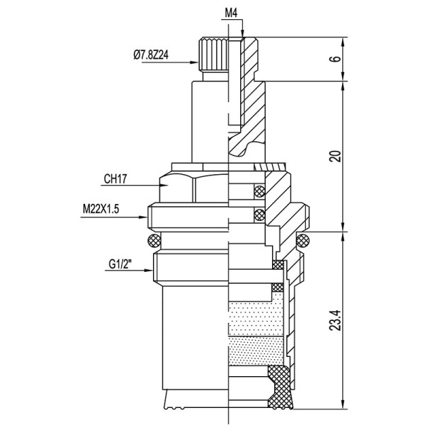 Кран-букса Melodia керамика 1/2" 8x24 под крест (поворот 180град.) 2 шт/уп (MKP06611BL)