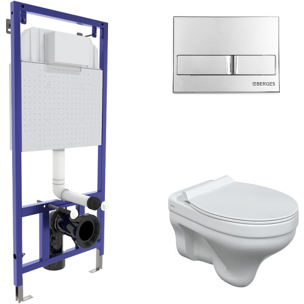 Комплект инсталляция с унитазом Berges Novum c с кнопкой L3 глянцевый хром, унитаз ALBIT S, сидение Top Slim SO (042438)
