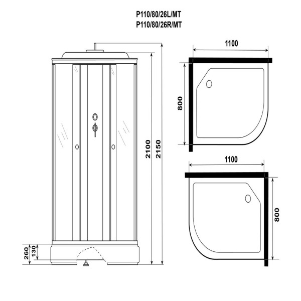 Душевая кабина Promo 80x110 стекло матовое, профиль белый (P110/80/26R/MT)