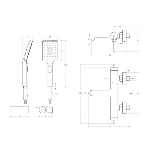 Смеситель для ванны и душа с душевым комплектом BelBagno (Acqua-VASM/DFS-CRM)