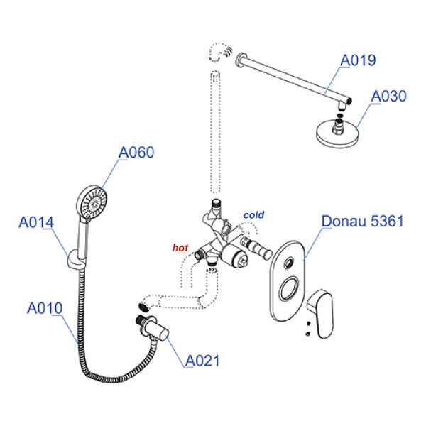 Встраиваемый комплект для душа WasserKRAFT А14030 с верхней душевой насадкой и лейкой