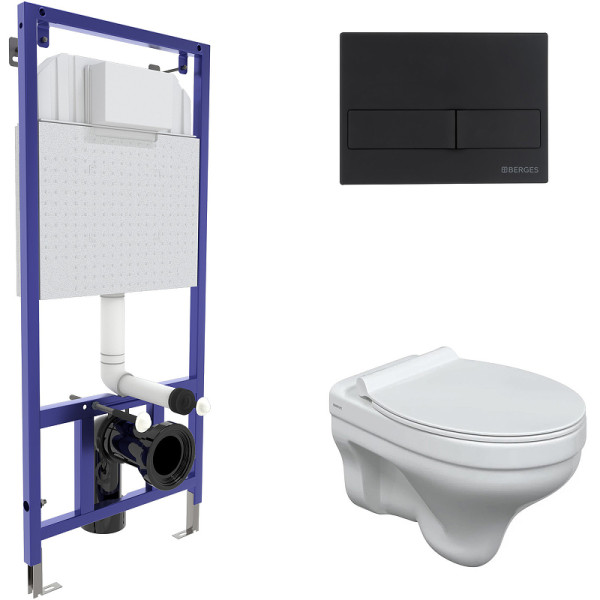 Комплект инсталляция с унитазом Berges Novum c с кнопкой L5 черная SoftTouch, унитаз ALBIT S, сидение Top Slim SO (042439)