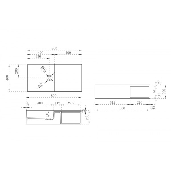 Тумба-раковина подвесная Abber Stein 200x800x400 белая матовая (AS2649-0.8)