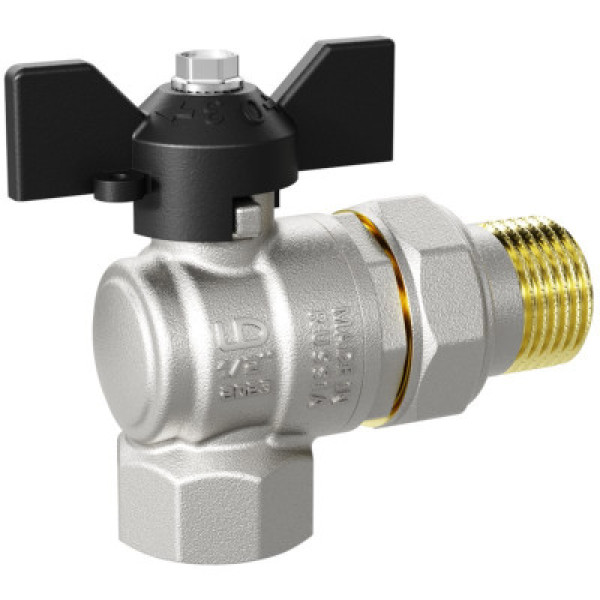 Кран угловой 1/2" шаровый со сгоном LD Pride (чёрная бабочка) (LD 47.206.15)