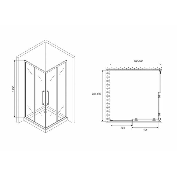 Душевой уголок Abber Schwarzer Diamant 80x80 стекло прозрачное, профиль черный (AG02080BH)