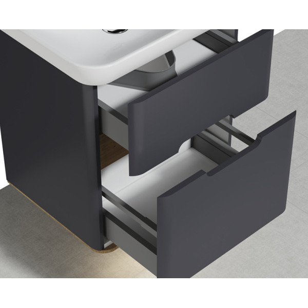 ТУмба подвесная Vitra Sento 65 см с раковиной, с 2 ящиками, с LED подсветкой, матовый антрацит (60834) ТУмба подвесная Vitra Sento 65 см с раковиной, с 2 ящиками, с LED подсветкой, матовый антрацит (60834)